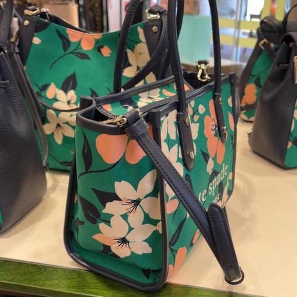 Kate Spade Small Tote Crossbody Bag Lily Blooms Green Multi - Picture 5 of 16